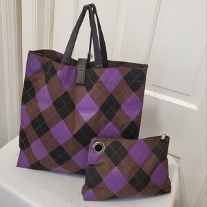 Murval Argyle Print Tote & Cosmetic Case